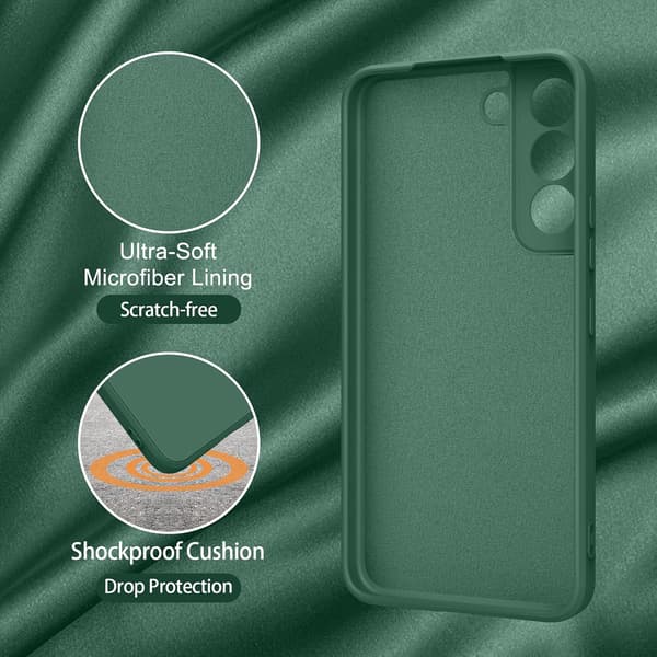 Samsung Galaxy S22 5G Flytande Silikonfodral, Stötsäkert Stötfångarskydd med Mjukt Mikrofiberfoder Skyddande Pansarskal Grön