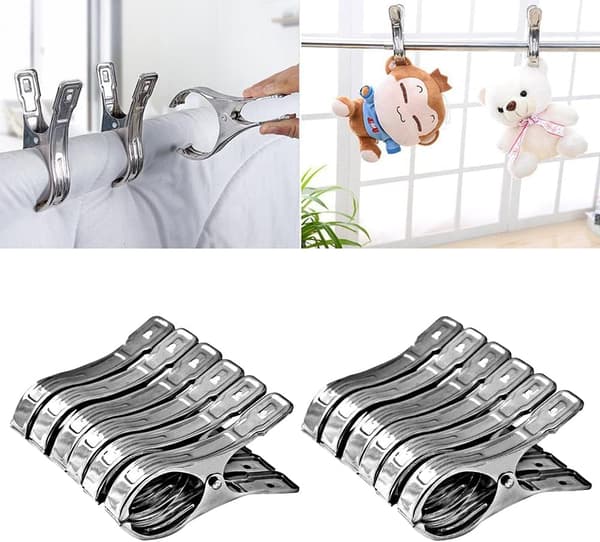 12 stk rustfritt stål strandhåndkleklemmer store for daglig vask