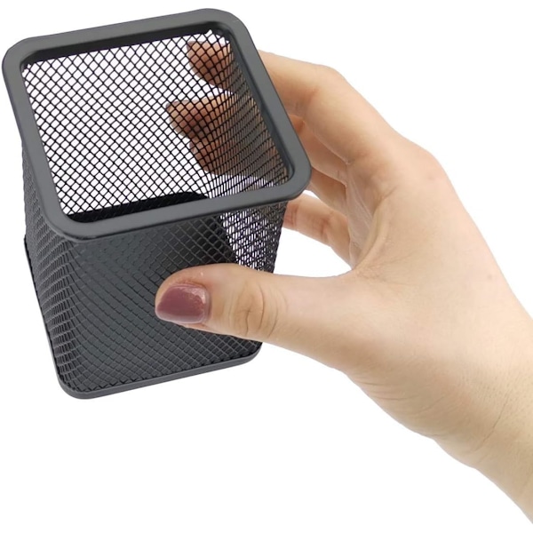 Metal Firkantet Penholder | Penholder Cube Lavet af Trådmetal | Multifunktionel Mesh Kop til Kuglepen Sort