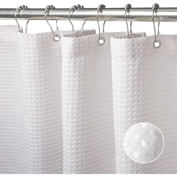 Våfflad duschdraperi, med duschdraperiringar tyg badkar draperi set White 2*1.8m
