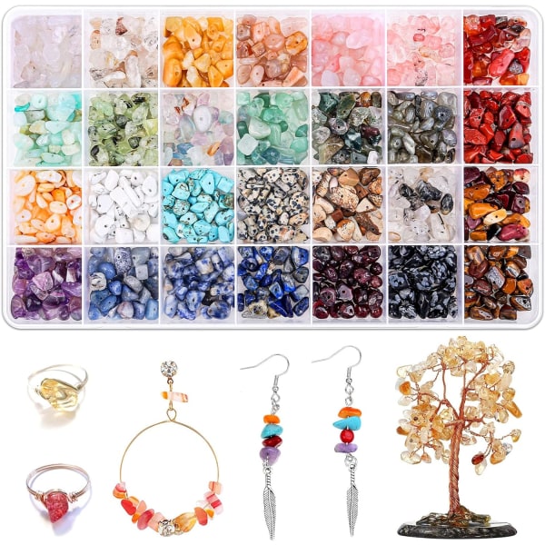 1400 stk krystal smykkefremstillingssæt ægte sten，28 farver Uregelmæssige stenperler til halskæde Armbånd Ring øreringefremstilling Multicolor