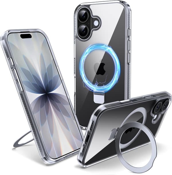 Magnetisk Støttebensetui til iPhone 17, Klar Transparent Hård Silikone Kantbeskyttelse, 6.3'', Klar