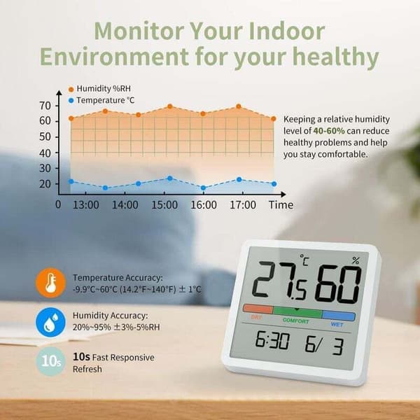 Digital Termometer Hygrometer, Digital Skrivbordstermometer med Temperatur- och Fuktighetsmätare, Rumstermometer