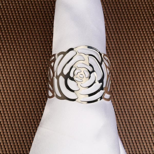 Sett med 12 serviettringer, metall rose serviettholder dekorasjon Silver