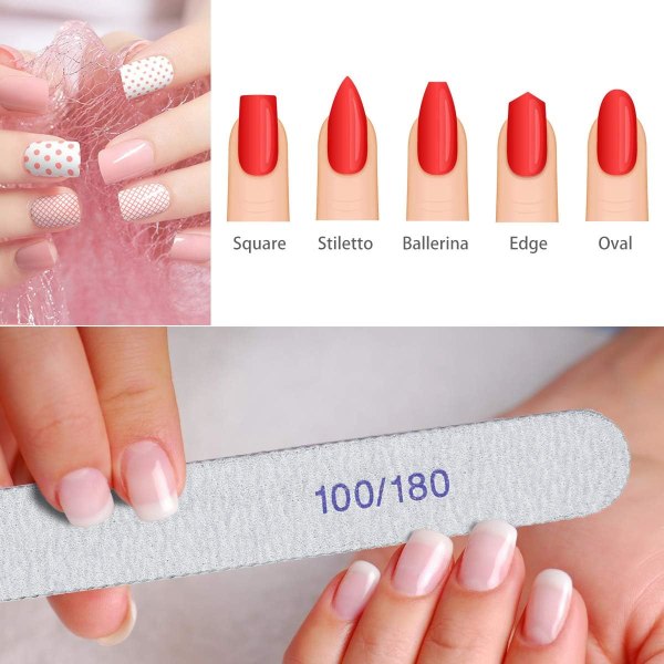 Nagelfilar, 16 st professionella nagelfilset, 100/180 grit dubbelsidig Emery Board Manikyrverktyg för naturliga och akrylnaglar