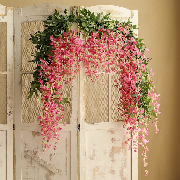 2 stk. 6FT Kunstig Wisteria Vine Garland Kunstig Blomst Wisteria Girlander til Udendørs Indendørs Bryllup Væggen Badværelse Dekoration