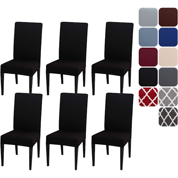 Ruokailuhuoneen tuolinpäälliset 4 tai 6 kappaleen sarja, joustava irrotettava pestävä ruokailutuolin suojapäällinen koristepäällinen istuinsuojus hotelliin black 6pcs