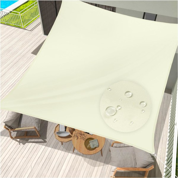 Skyggeseil Rektangulær solskjerming, Vann-avvisende, Solskjerming for terrasse, Hage, Balkong, Polyester stoff 300 x 400 cm, off-white