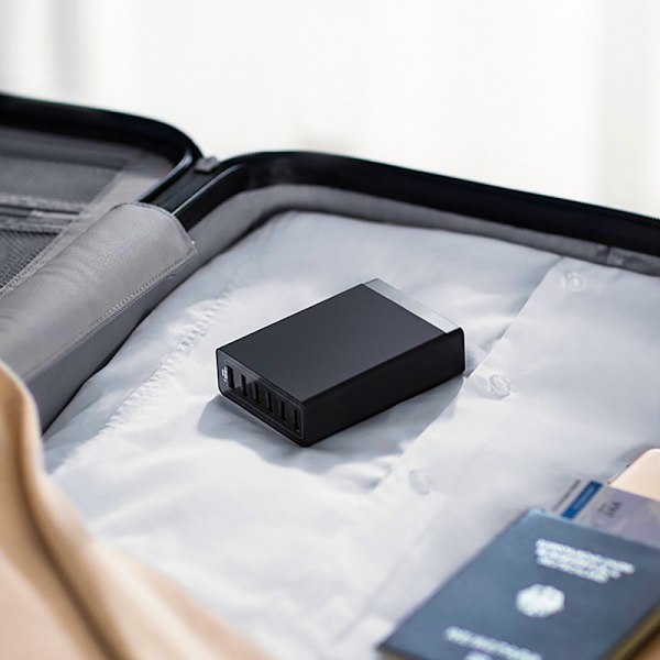 50 W 6-Port USB-laddare för skrivbord, familjestorlek