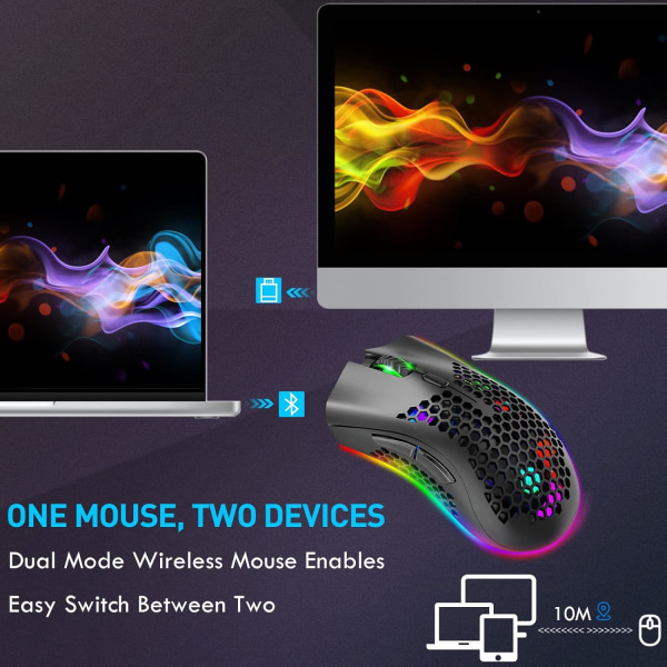 Trådløs letvægts gamingmus, ultralet cellulær mus, Bluetooth 2.4G trådløs genopladelig ergonomisk optisk sensormus til PC Mac-spillere