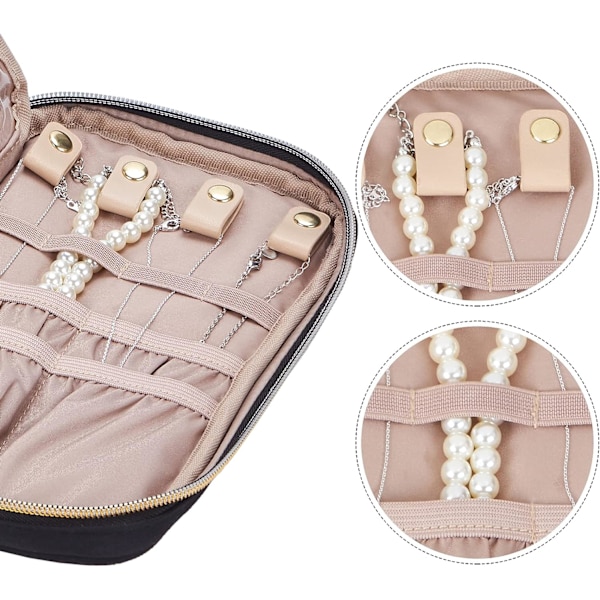 Rejse Smykke Organizer Folio, Smykke Ruller til Halskæder, Øreringe, Ringe, Armbånd, Ur, sort