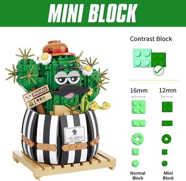 Mini Kaktus Bonsai Byggstenar Set, Konstgjorda Blommor Bukett Växt Byggstenar Leksak (Kaktus)