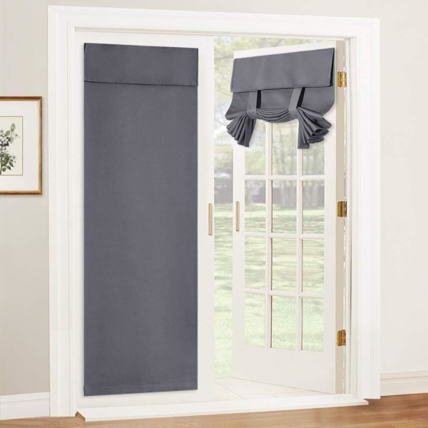Dørgardiner Blackout - Selvklebende Tie Up Shades Vindusgardiner Lysblokkerende Isolerende Sidelys, B 66 x H 173 cm, 1 Panel, grå