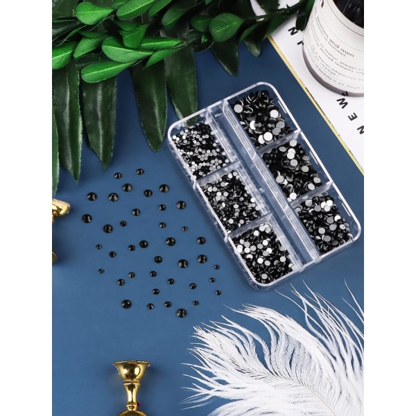 6-osainen kynsien koristeluun tarkoitettu timantti- ja glitter-koristepaketti, 3D-koristeet, DIY-koristelu, Jet Black -kynsikoristeet, kynsikorut, koristelu