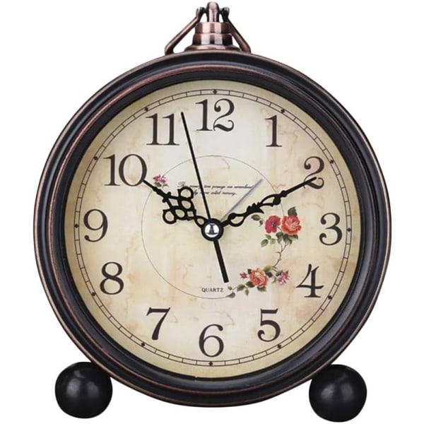 Vintage vækkeur Silent Antik Retro Bordur Dekorativt Stille, ikke-tikkende Klassisk Retro Clock Skrivebord (Uden batteri)