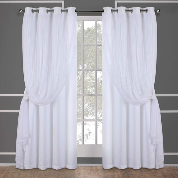 Kerrostetut Kiinteät Pimennys- ja Läpinäkyvät Verhopaneelit Renkailla, 52x84\", Valkoinen, 2 Kpl