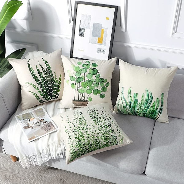 Set med 4 Dekorativa Kuddfodral 45x45cm, Gröna Blad Mönster Vattentäta Kuddfodral, Perfekt för Patio Trädgårdsbänk