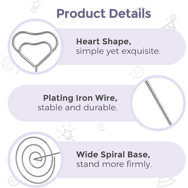 Pöytänumerotelineet 10 kpl - 22,2 cm Sydämenmuotoinen Paikkakorttiteline Korkeat Pöytänumerotelineet Häihin Juhliin Valmistujaisiin Silver