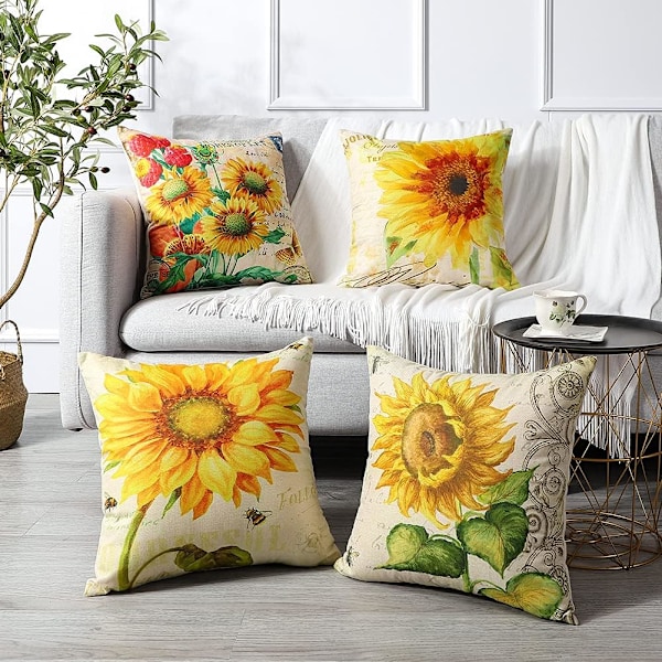 Set med 4 Dekorativa Kuddfodral 45x45cm, Solrosmönster Vattentäta Kuddfodral, Perfekt för Patio Trädgårdsbänk