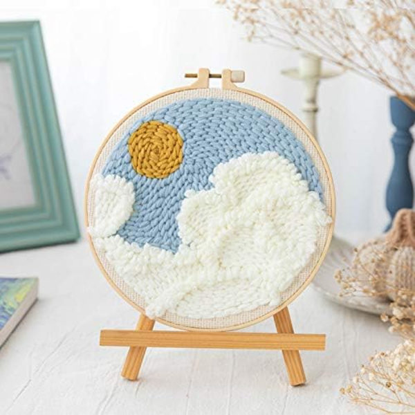 Serie af Scenery Punch Needle Broderi Starter Kits Punch Needle Værktøj Tråder Stof Broderi Hoop Garn Tæppe Punch Needle White Clouds 9.45 x 8.94 x 0.39