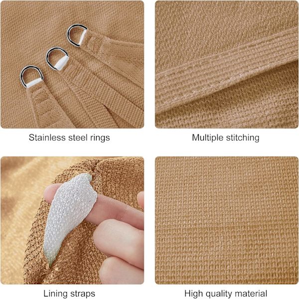 Rektangulær skygge seil 2x3 m, pustende HDPE skygge klut (185g/㎡), rektangulær skygge nett, motstandsdyktig UV-strålebeskyttelse for uteplass hage terrasse, beige