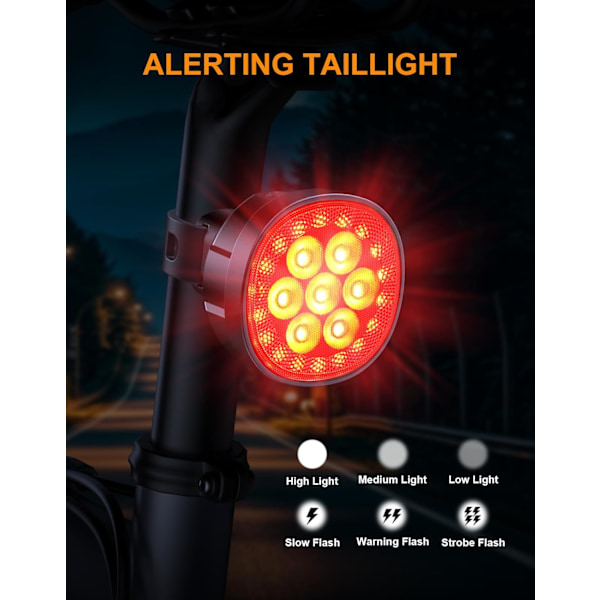 Sykkellykter, [8+12 Moduser & USB Oppladbar] Ultra Sterke LED Sykkellykter Foran og Bak for Nattsykling, IP65 Vanntett