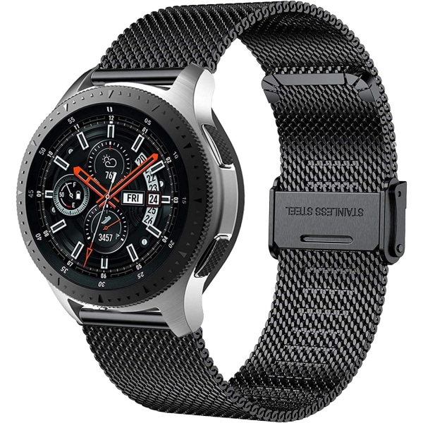 Armband Snabbkoppling i rostfritt stål svart watch kompatibel med Samsung Galaxy watch 3 45 mm Huawei GT2 watch (bredd 22 mm, svart)