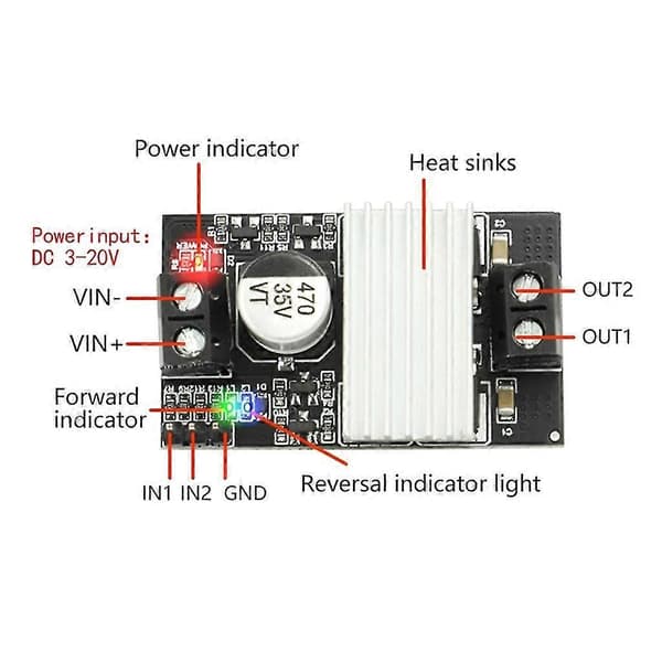 15a Reversibel DC-motorvarvtalsregulator 3-20v Motorvarvtalsregulator Positiv Omvänd Hastighet