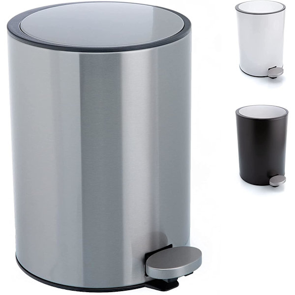 Badrumssopkorg - 3L Liten Pedalhink - Rostfritt Stål Toalett Sopkorg - Avfallskorg med Tyst Lock (Silver)