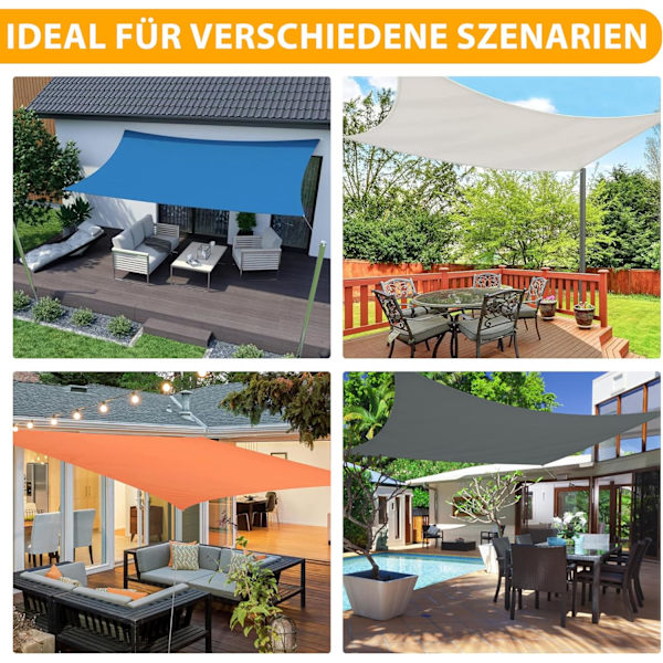 Skyggeseil Rektangulær solskjerming, Vann-avvisende, Solskjerming for terrasse, Hage, Balkong, Polyester stoff 300 x 400 cm, off-white