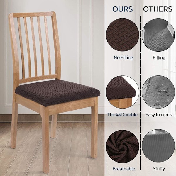 Stolsöverdrag, Set om 2, Stretch Stolsöverdrag, Stolsöverdrag för Matstolar, Tvättsbara Stolsöverdrag Dark brown