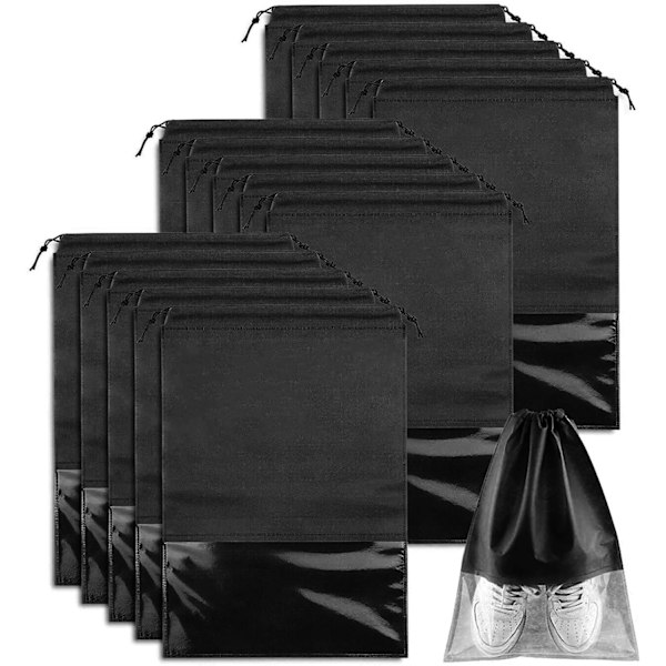 15 stk. Rejseskopose, Bærbar Snørepose af Non-Woven stof, Transparent Slot black
