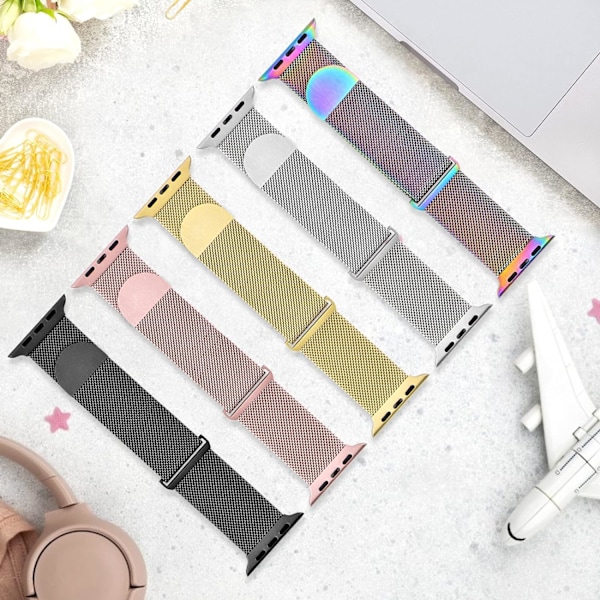 Metal rustfrit stålrem kompatibel med Apple Watch-remme, justerbar rem magnetisk armbånd til iWatch Series 7 6 5 4 3 2 1 SE unisex Gold 38/40/41 mm