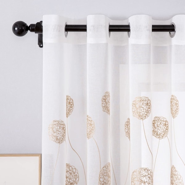 Gardiner Voile Blommor Broderi Öglett Gardiner Transparent Gardiner 2 st Öglett Gardiner Gardiner Par Fönster Gardiner För Vardagsrum Sovrum Brown 140*145cm
