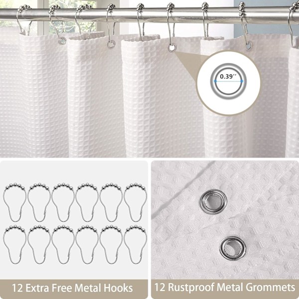 Våfflad duschdraperi, med duschdraperiringar tyg badkar draperi set White 1.8*2m