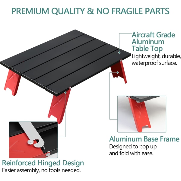 Camping sammenklappeligt bord, letvægts bærbar mini sammenklappeligt aluminiumsbord med bæretaske, lille praktisk sammenrulleligt sidebord