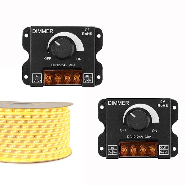 LED drejeknap lysdæmper lysstyrkekontrol DC 12V-24V 30A PWM lysdæmperknap til justering af lysstyrke (2 stk.)