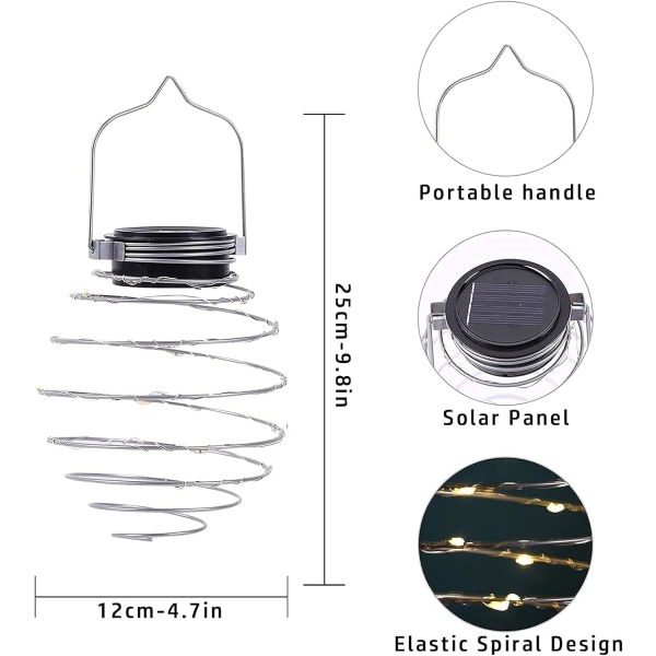 Solcelledrevet lanterne til udendørs have, 4 stk. 80 LED solspiral lys hængende metal sollampe, IP65 vandtæt sol lanterne til have, terrasse