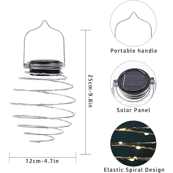 Solcellslykta utomhus trädgård, 4 st 80 LED solspiral lampor hängande metall sollampa, IP65 vattentät solcellslykta för trädgård, uteplats