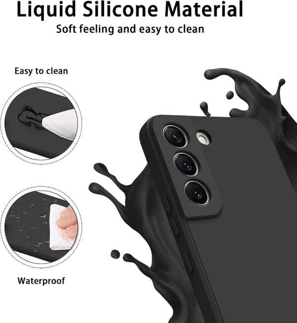 Samsung Galaxy S22 5G Flytande Silikon Mobilskal, Stötsäkert Bumperfodral med Mjukt Mikrofiberfoder Skyddande Pansarskal Svart