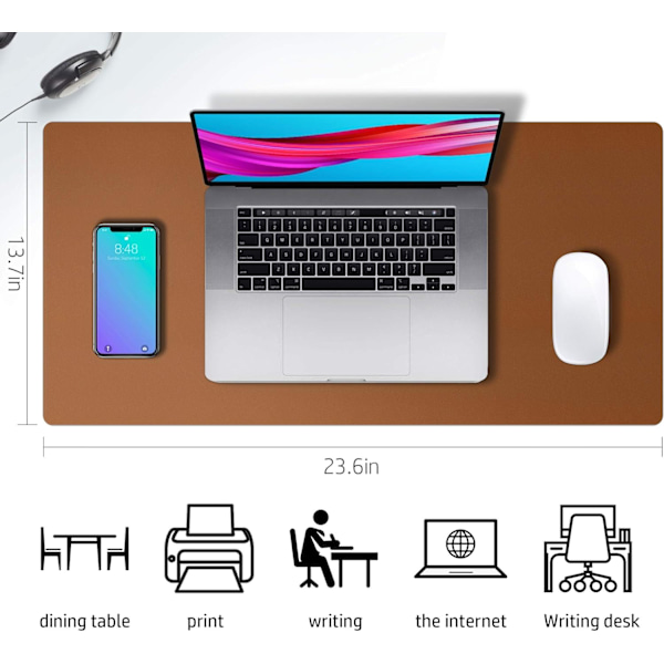 Læder skriveunderlag beskytter, skridsikkert PU læder skriveunderlag, bærbar computer skriveunderlag, vandtæt skriveunderlag til kontor og hjem Brown 23.6" x 13.7"