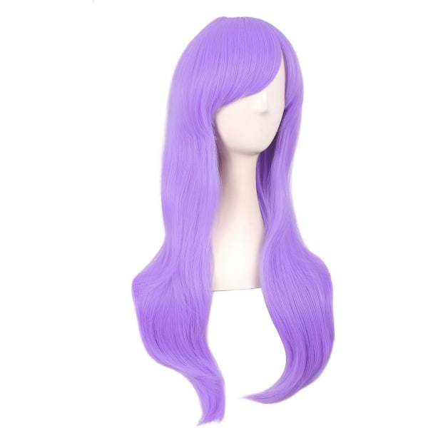 28 tuuman / 70 cm naisten sivutukka pitkä kihara cosplay-peruukki naisille tytölle Light Purple