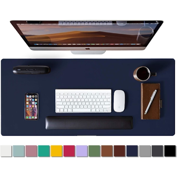 Læder skriveunderlag beskytter, skridsikkert PU læder skriveunderlag, bærbar computer skriveunderlag, vandtæt skriveunderlag til kontor og hjem Dark Blue 31.5" x 15.7"