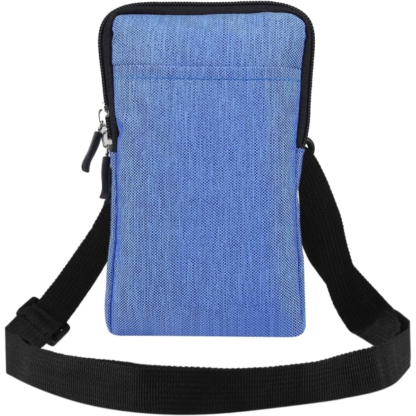 Mobiltelefon Skulderholster, Mobiltelefon Bælteklips Holder, Skulder Messenger Taske Lynlås Kryds blue Large size