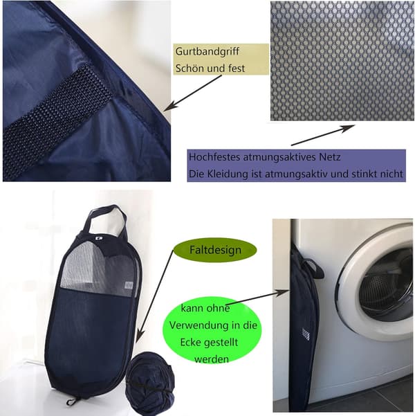 Stor Vask Kurv Foldbar, Foldbar Vask Kurv Mesh Pop Up Navy blue 36*36*58cm
