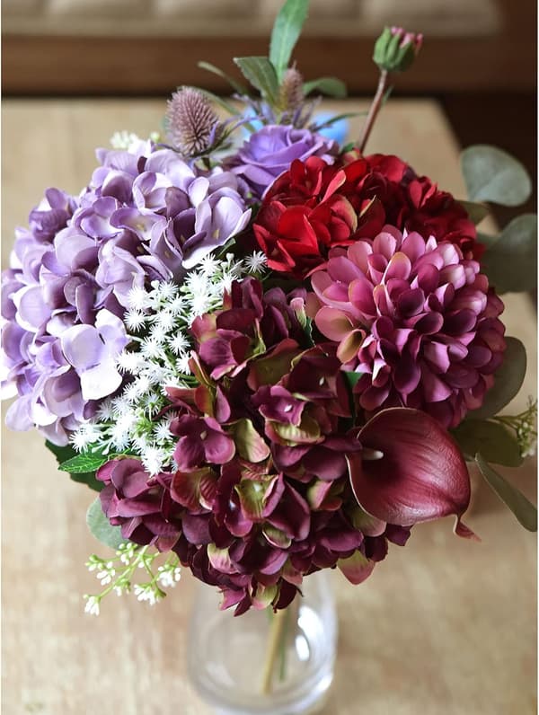 5-pack Konstgjorda Hydrangea Blommor i Silke, Blomsterarrangemang Dekoration 47cm Purple