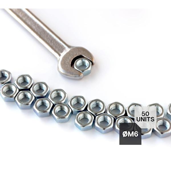 Mutteri, 50 kuusikulmaista mutterit M6, 5mm x 10mm, sinkitty teräs, M6-mutteri pulteille ja muttereille, kytkentäelementit, sisä- ja ulkosäätö ja kiinnitys
