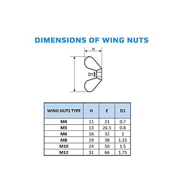 M8 rostfria vingmuttrar (5-pack) för bultar och fästelement - Högkvalitativa fästelement ISO965 DIN315-certifierad standard