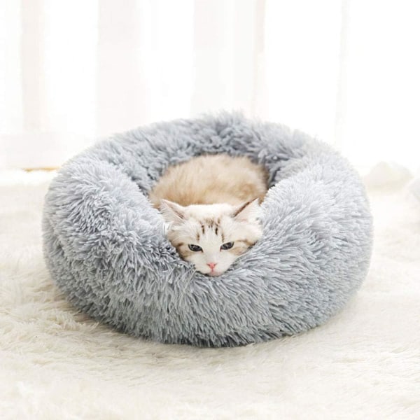 Mini Mellanstorlek Hund Katt Säng Självvärmning Höst Vinter Inomhus Snooze Sovande Mysig Kitty Teddy Kennel Light Grey 23.6”Dx7.9 H