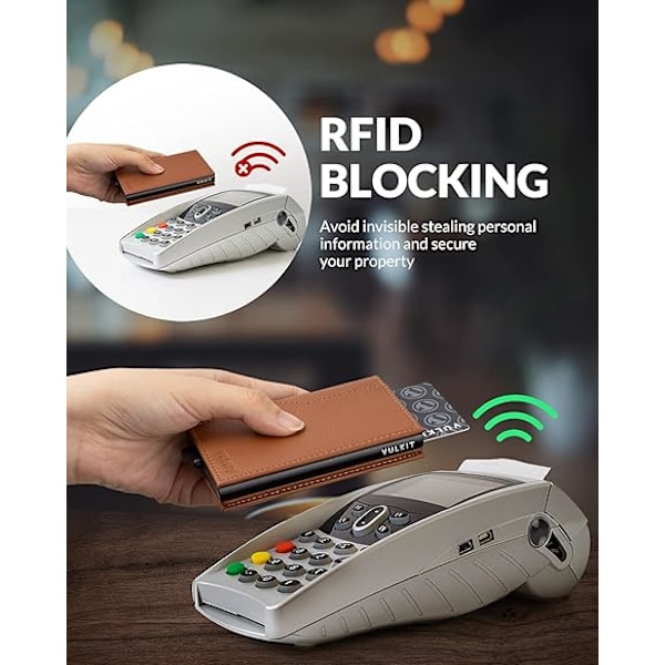 Luottokorttipidin kaksinkertaisella ID-ikkunalla, nahkainen passisalkku lompakko RFID-estolla, automaattinen ponnahdus korttilompakko korteille ja seteleille Yellow brown